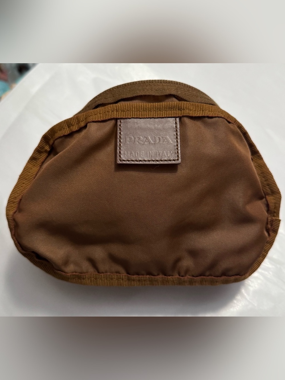 Prada AUTHENTIC Vintage Nylon Brown Logo Triangle Pouch Cosmetic Case Makeup Bag - Picture 15 of 16